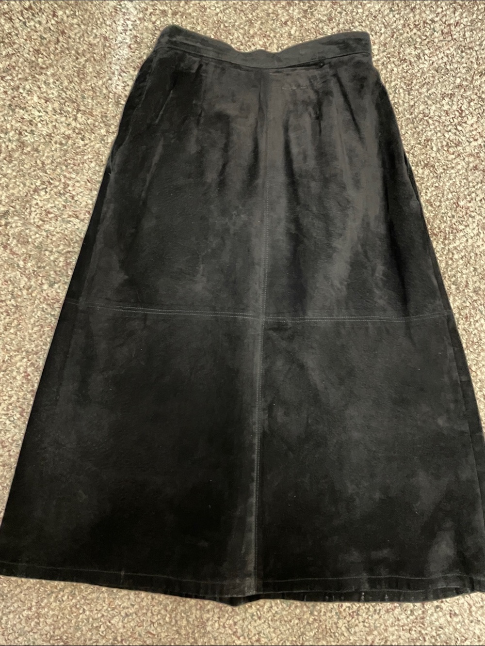 Vibtage 80s suede leather pleated Black A-Line midi WomenSkirt -amazing